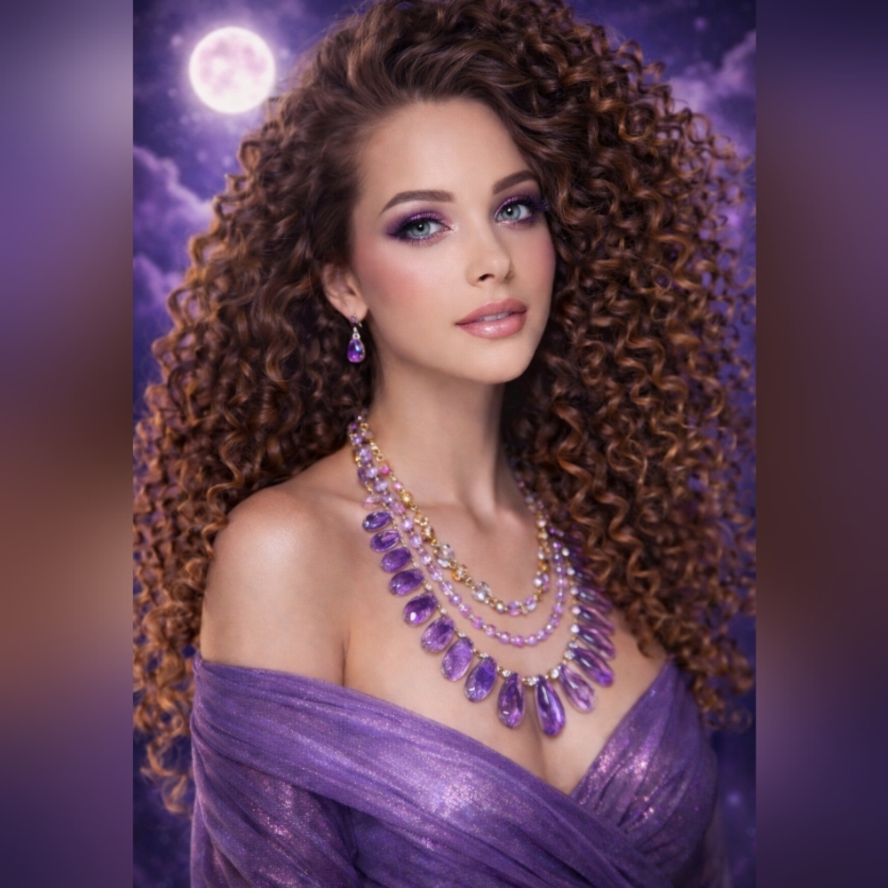 ARTISAN TRIPLE THREAT AMETHYST, PEARL & VINTAGE CRYSTAL STATEMENT NECKLACE